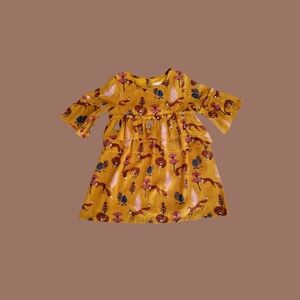 Girls' Genuine Kids Mustard Yellow Ruffle Woodland Fox Print Dress | Tunic 4-6Y
